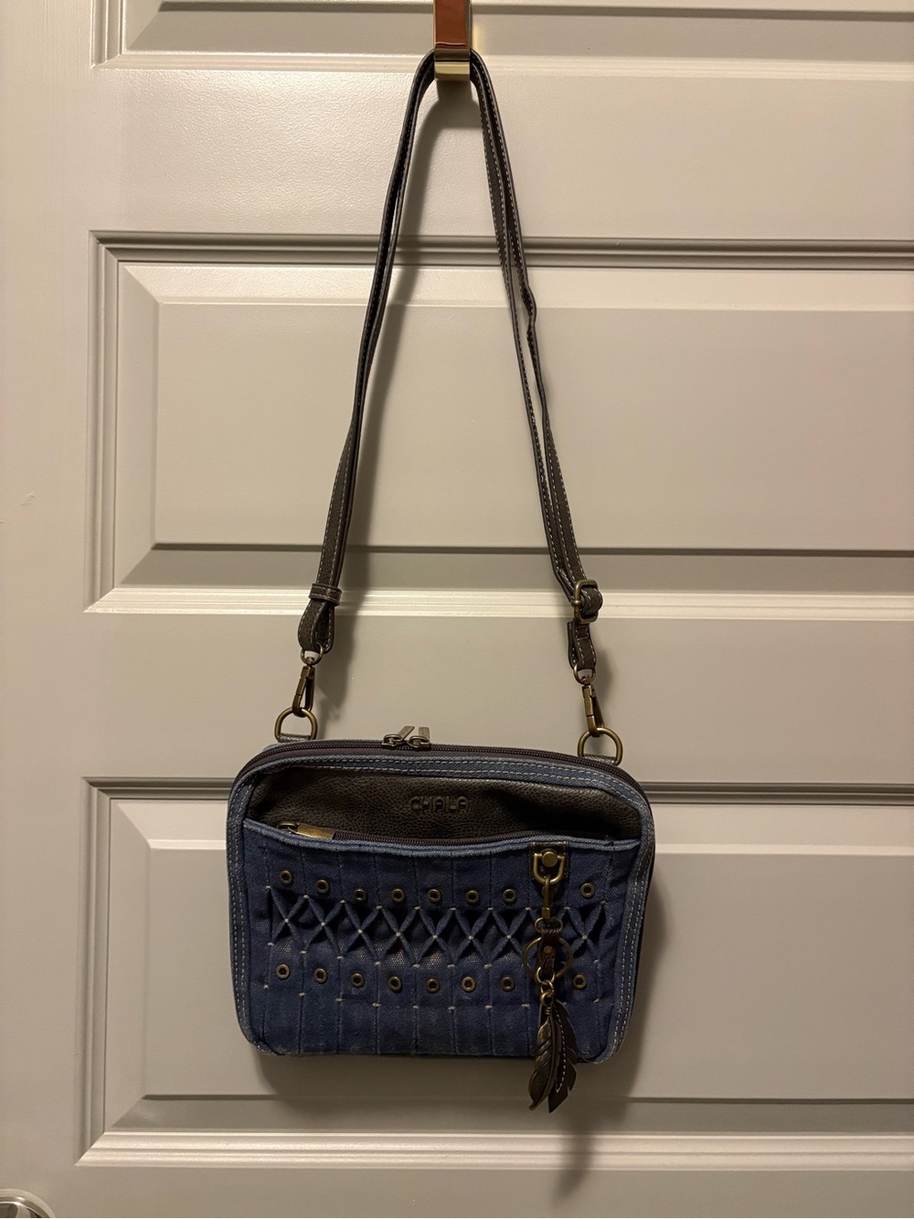 Chala Denim Blue Crossbody Bag with Brass Accents - Picture 3 of 8